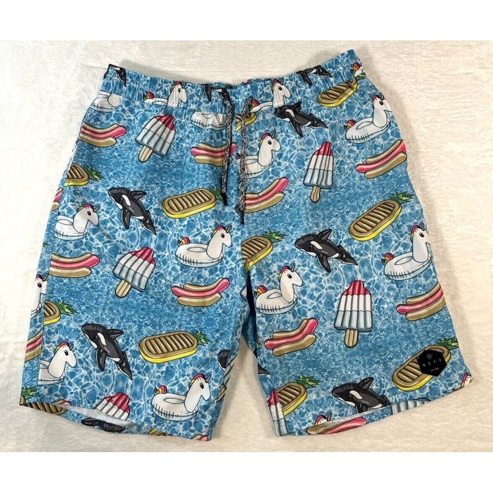 NEFF Unicorn Popsicles‎ Hotdogs Pool Swim Trunks Mens XL Waist Boardshorts